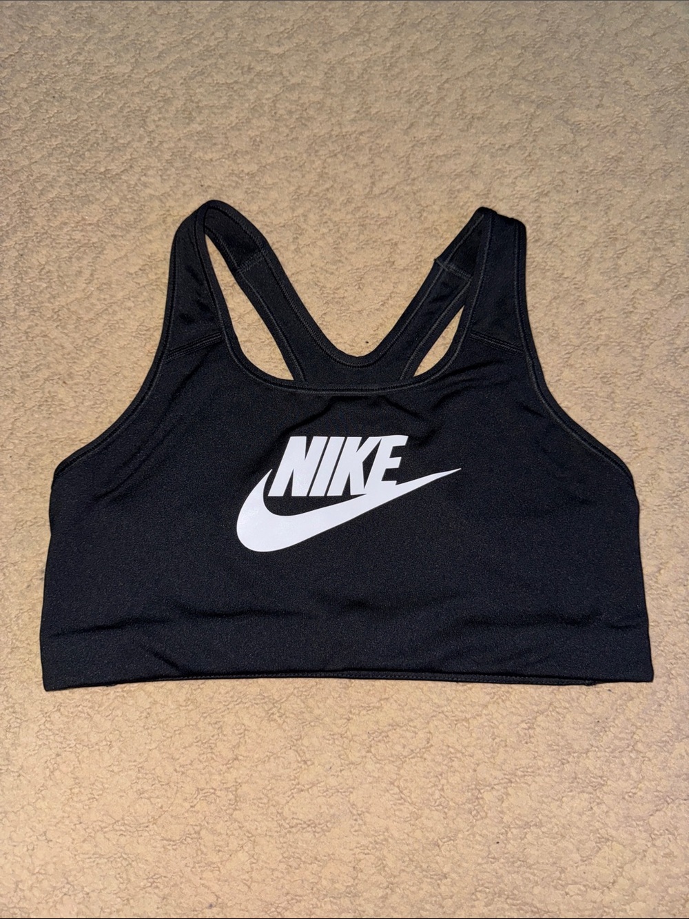Nike Black Sports Bra with White Swoosh Logo - Picture 1 of 4